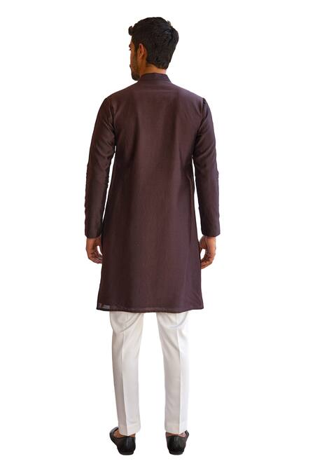 ISHA GUPTA TAYAL Wine Chanderi Silk, Cotton Embroidery Marodi Kurta at Aza Fashions ISHA GUPTA TAYAL_Wine Chanderi Silk, Cotton Embroidery Marodi Kurta _at_Aza_Fashions