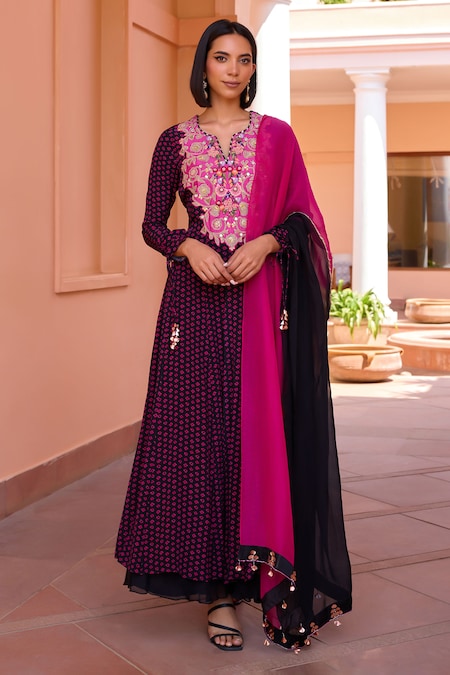 Isha Gupta Tayal Sharanya Bandhani Pattern Anarkali Sharara Set 