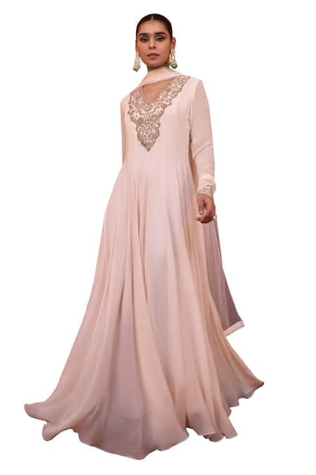 Buy ISHA GUPTA TAYAL White Georgette, Satin, Net Masakali Marodi Embroidered Anarkali With Dupatta Online at Aza Fashions Buy_ISHA GUPTA TAYAL_White Georgette, Satin, Net Masakali Marodi Embroidered Anarkali With Dupatta _Online_at_Aza_Fashions