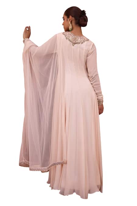 ISHA GUPTA TAYAL White Georgette, Satin, Net Masakali Marodi Embroidered Anarkali With Dupatta at Aza Fashions ISHA GUPTA TAYAL_White Georgette, Satin, Net Masakali Marodi Embroidered Anarkali With Dupatta _at_Aza_Fashions