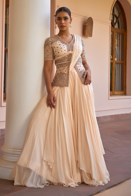 Isha Gupta Tayal Ambar Pre-Draped Lehenga Saree With Embroidered Jacket 