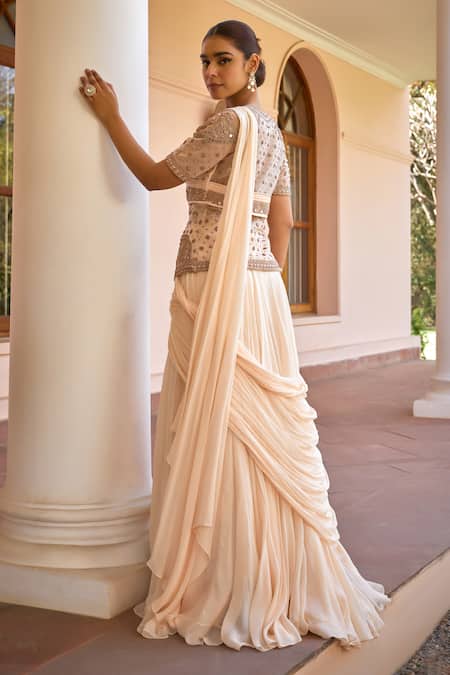 ISHA GUPTA TAYAL Ambar Pre-Draped Lehenga Saree With Embroidered Jacket 