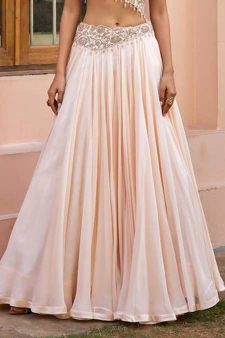 Shop_ISHA GUPTA TAYAL_White Silk, Organza, Satin Beads, Asmee Waistband Embroidered Lehenga Set 