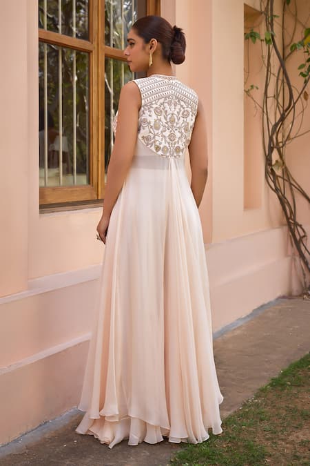 Shop ISHA GUPTA TAYAL White Satin, Organza Beads, Mirrors, Embroidery, Gota Patti Cape Sharara Set at Aza Fashions Shop_ISHA GUPTA TAYAL_White Satin, Organza Beads, Mirrors, Embroidery, Gota Patti Cape Sharara Set _at_Aza_Fashions