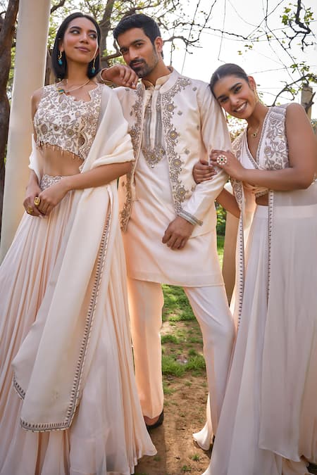 Buy ISHA GUPTA TAYAL White Satin, Organza Beads, Mirrors, Embroidery, Gota Patti Cape Sharara Set Online at Aza Fashions Buy_ISHA GUPTA TAYAL_White Satin, Organza Beads, Mirrors, Embroidery, Gota Patti Cape Sharara Set _Online_at_Aza_Fashions