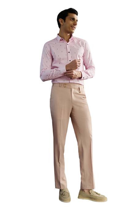 Philocaly_Pink Linen Embroidery Toucan Print Shirt_Online_at_Aza_Fashions