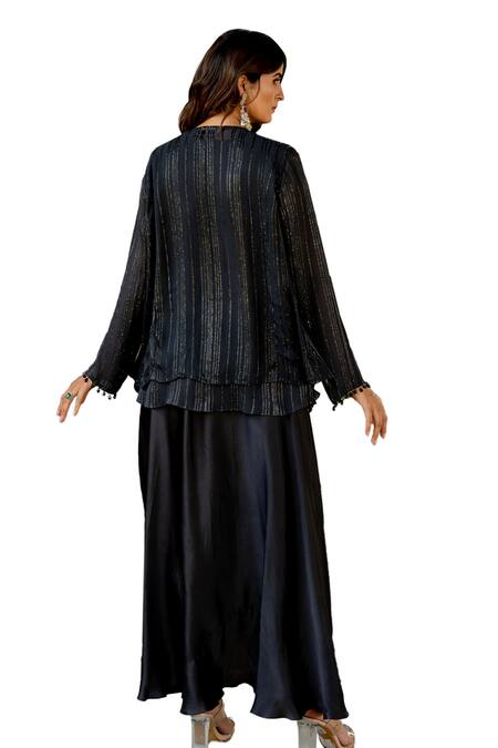 Buy Nikita Vishakha Black Crepe, Lurex Embroidery V-neck Jacket Skirt Set Buy_Nikita Vishakha_Black Crepe, Lurex Embroidery V-neck Jacket Skirt Set