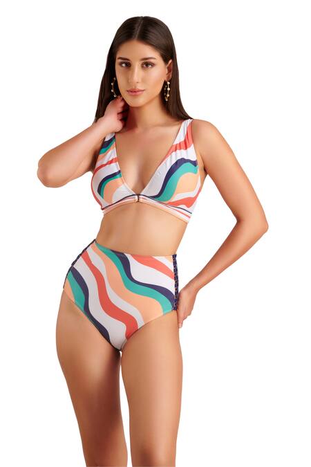 Kai Resortwear Multi Color Polyamide, Polyester Plunge Neck Nautica Print Bikini Set Online at Aza Fashions Kai Resortwear_Multi Color Polyamide, Polyester Plunge Neck Nautica Print Bikini Set _Online_at_Aza_Fashions