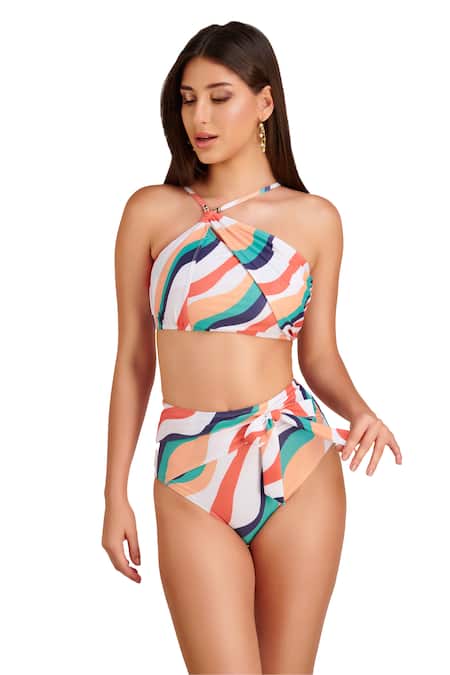 Kai Resortwear Multi Color Polyamide, Polyester Halter Neck Nautica Waves Print Bikini Set Online at Aza Fashions Kai Resortwear_Multi Color Polyamide, Polyester Halter Neck Nautica Waves Print Bikini Set _Online_at_Aza_Fashions