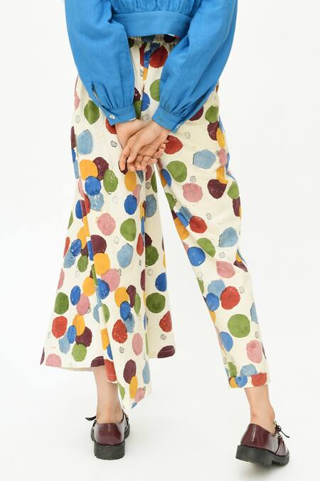 Buy_Rias Jaipur_Off White Cotton Dot Print Flared Pant _Online_at_Aza_Fashions