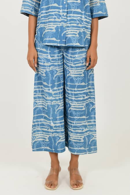 Shop Rias Jaipur Blue Linen Dabu Mud Resist Print Pant at Aza Fashions Shop_Rias Jaipur_Blue Linen Dabu Mud Resist Print Pant _at_Aza_Fashions