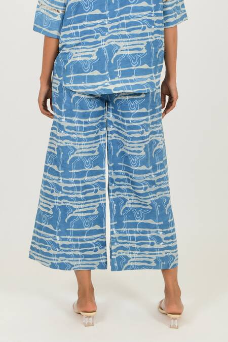Buy Rias Jaipur Blue Linen Dabu Mud Resist Print Pant Online at Aza Fashions Buy_Rias Jaipur_Blue Linen Dabu Mud Resist Print Pant _Online_at_Aza_Fashions