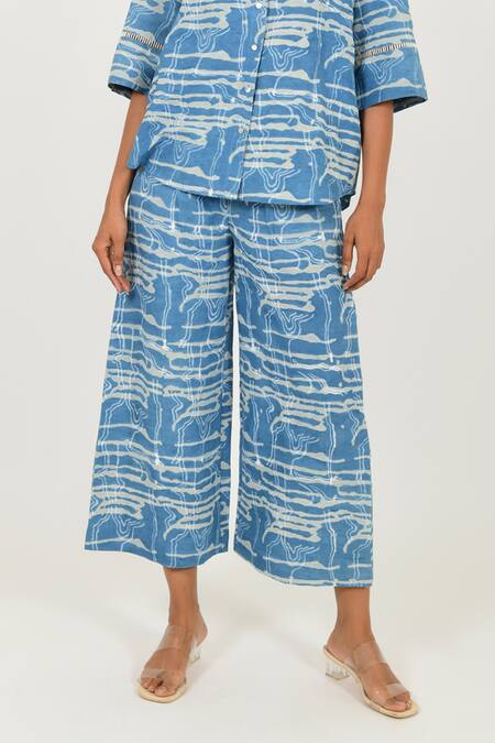 Shop Rias Jaipur Blue Linen Dabu Mud Resist Print Pant Online at Aza Fashions Shop_Rias Jaipur_Blue Linen Dabu Mud Resist Print Pant _Online_at_Aza_Fashions