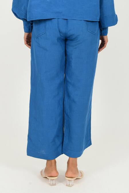 Buy_Rias Jaipur_Blue 100% Organic Cotton Solid Plain Pant_Online_at_Aza_Fashions