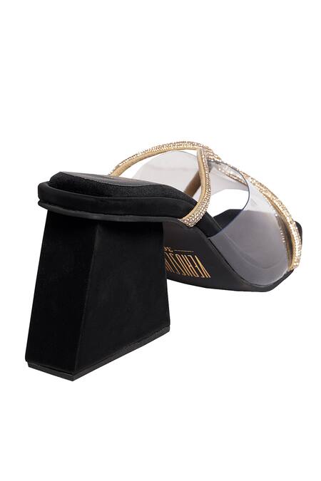Buy_Veruschka By Payal Kothari_Black Embellished Rania Suede Block Heels _Online_at_Aza_Fashions