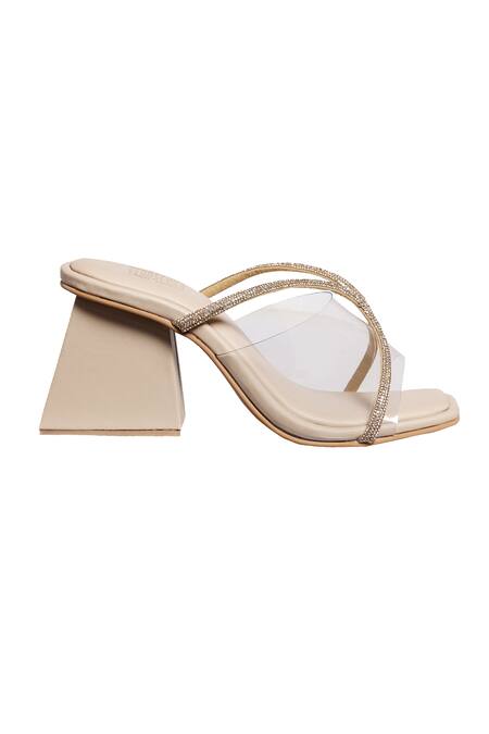 Veruschka By Payal Kothari Cream Embellished Rania Leather Block Heels Online at Aza Fashions Veruschka By Payal Kothari_Cream Embellished Rania Leather Block Heels _Online_at_Aza_Fashions