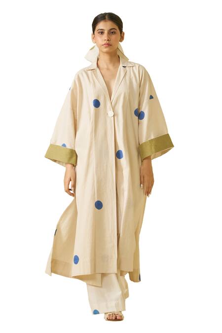 Stoique Off White Cotton Collared Honey Colorblock Printed Jacket Online at Aza Fashions Stoique_Off White Cotton Collared Honey Colorblock Printed Jacket _Online_at_Aza_Fashions