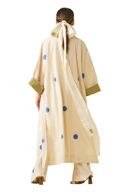 Shop Stoique Off White Cotton Collared Honey Colorblock Printed Jacket Online at Aza Fashions Shop_Stoique_Off White Cotton Collared Honey Colorblock Printed Jacket _Online_at_Aza_Fashions