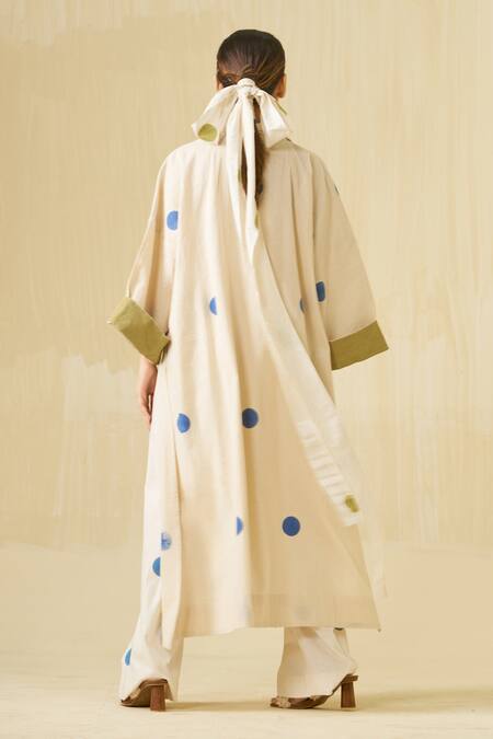 Shop Stoique Off White Cotton Collared Honey Colorblock Printed Jacket at Aza Fashions Shop_Stoique_Off White Cotton Collared Honey Colorblock Printed Jacket _at_Aza_Fashions