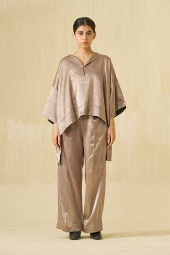 Stoique Brown Mashru Silk Plain Pigeon Trouser at Aza Fashions Stoique_Brown Mashru Silk Plain Pigeon Trouser _at_Aza_Fashions