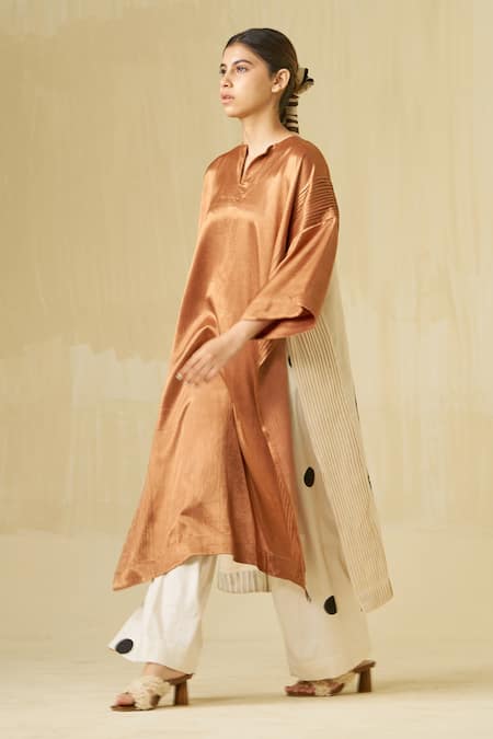 Buy_Stoique_Gold Cotton, Silk Embroidery Open Neck Sunshine Colorblock Applique Dress 