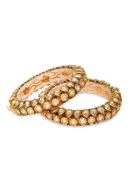 Minaki_Gold Plated Imitation Diamonds Blooming Petal Kundan Embellished Kadas 2 Pcs _Online_at_Aza_Fashions