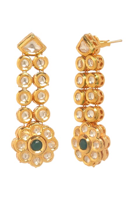 Buy_Minaki_Green Stones, Diamonds Floret Vine Kundan Embellished Earrings _Online_at_Aza_Fashions