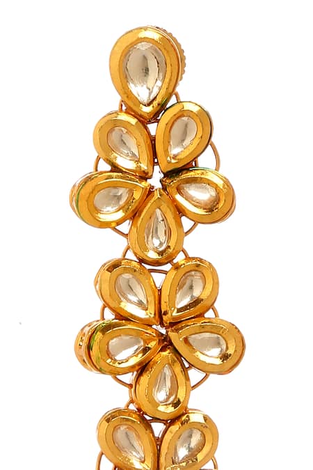 Minaki_Gold Plated Pearls, Diamonds Bloom Vine Kundan Embellished Earrings _Online_at_Aza_Fashions