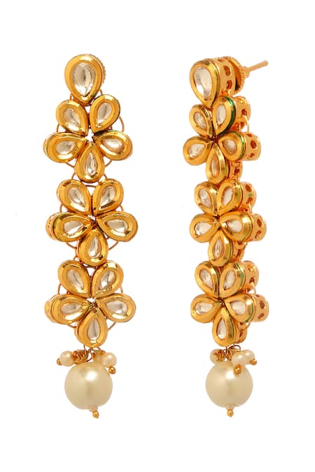 Buy_Minaki_Gold Plated Pearls, Diamonds Bloom Vine Kundan Embellished Earrings _Online_at_Aza_Fashions