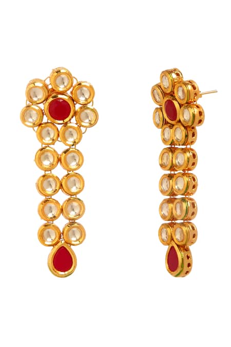 Minaki_Red Stones, Diamonds Kundan Embellished Blossom Earrings _Online_at_Aza_Fashions