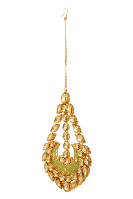 Minaki_Green Chaand Bahar Kundan Meenakari Maangtikka _Online_at_Aza_Fashions