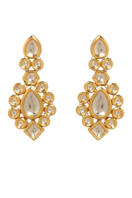 Buy_Minaki_Gold Plated Imitation Diamonds Cluster Bloom Kundan Embellished Jewellery Set _Online_at_Aza_Fashions