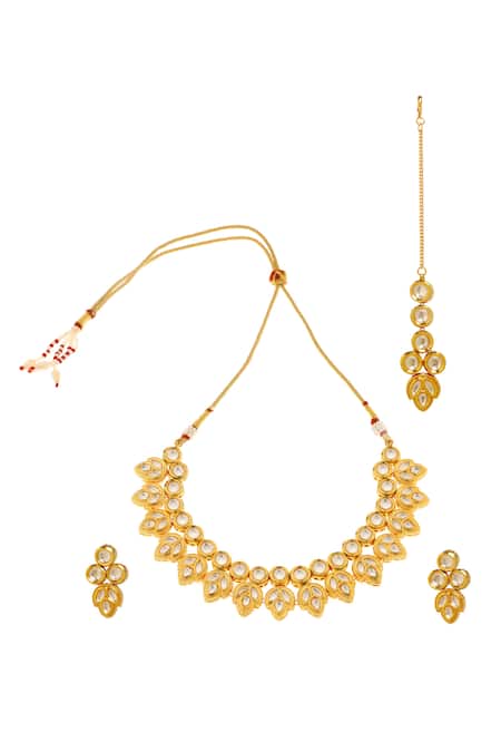 Minaki Bullian Leaf Kundan Studded Jewellery Set 