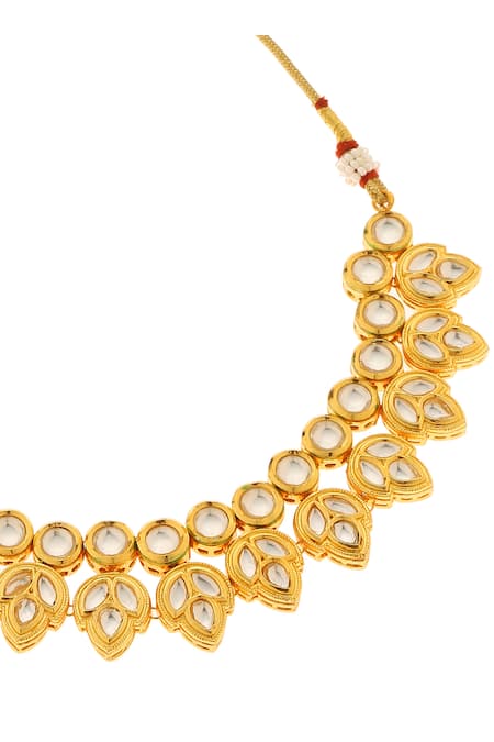 Minaki_Gold Plated Diamonds, Stones Bullian Leaf Kundan Studded Jewellery Set _Online_at_Aza_Fashions