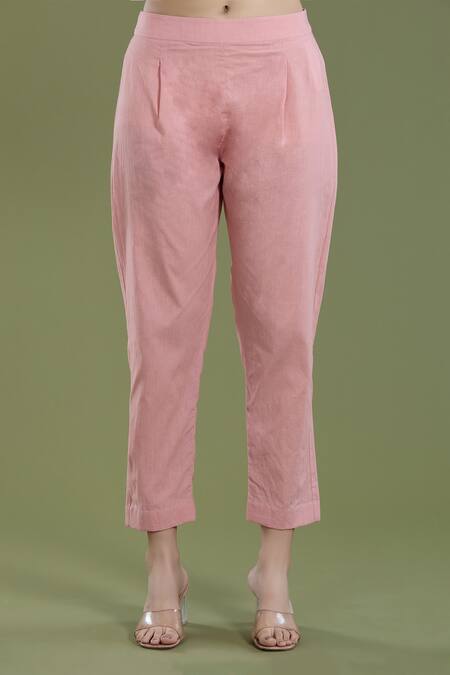 Divya Sheth_Peach Chanderi Sequins, Embroidery Round Neck Thread Kurta And Pant Set _at_Aza_Fashions