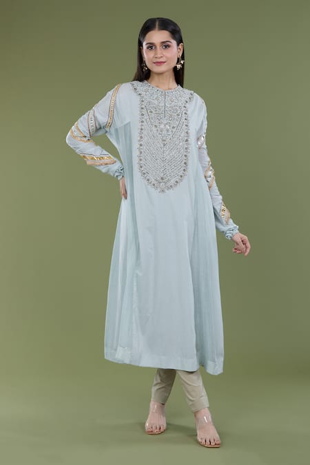 Divya Sheth Blue Embroidery Zardozi Round Sequin Kurta And Pant Set  