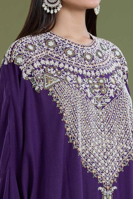 Buy Divya Sheth Purple Embroidery Dori Round Pearl Kaftan And Pant Set Online at Aza Fashions Buy_Divya Sheth_Purple Embroidery Dori Round Pearl Kaftan And Pant Set _Online_at_Aza_Fashions