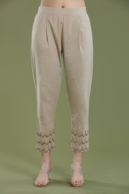 Divya Sheth_Red Cotton Cut Work, Embroidery Round Neck Geometric Tribal Kurta And Pant Set _at_Aza_Fashions