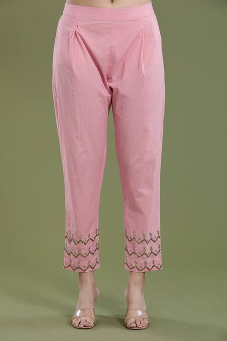 Divya Sheth_Purple Cotton Embroidery Round Neck Geometric Tribal Kurta Set _at_Aza_Fashions