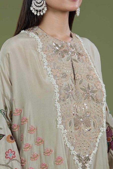 Buy_Divya Sheth_Green Embroidery Dori Round Floral Kaftan And Pant Set _Online_at_Aza_Fashions