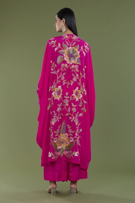 Divya Sheth Floral Neckline Embroidered Kaftan & Pant Set 