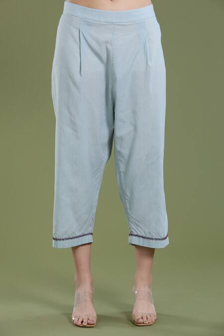 Shop_Divya Sheth_Blue Organza Embroidery Sequin Round Dori Kaftan Kurta And Pant Set  _Online_at_Aza_Fashions