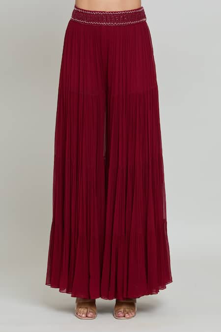 Buy COUTURE BY NIHARIKA Red Net, Viscose Sequins, Beads High Embroidered Blouse And Pleated Sharara Set Online at Aza Fashions Buy_COUTURE BY NIHARIKA_Red Net, Viscose Sequins, Beads High Embroidered Blouse And Pleated Sharara Set _Online_at_Aza_Fashions