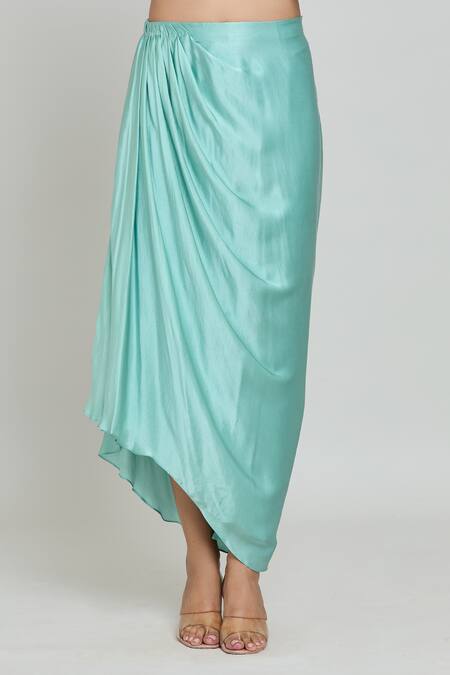 Buy_COUTURE BY NIHARIKA_Blue Organza, Viscose Cut Work, Beads Square Embroidered Cape Draped Skirt Set 