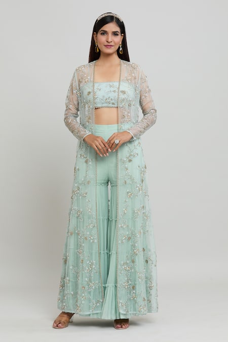 COUTURE BY NIHARIKA Floral Embroidered Cape Sharara Set 