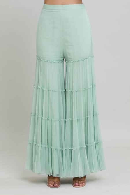 Buy_COUTURE BY NIHARIKA_Blue Organza, Viscose Embroidery, Cut Work Square Neck Floral Cape Sharara Set 