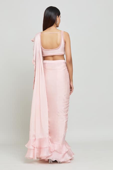 COUTURE BY NIHARIKA Pearl Embroidered Pre-Draped Saree Set 