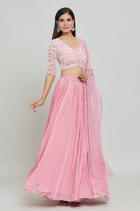 Buy COUTURE BY NIHARIKA Pink Organza, Chiffon Beads, Cut Work, Sequins Panelled Embroidered Lehenga Set Online at Aza Fashions Buy_COUTURE BY NIHARIKA_Pink Organza, Chiffon Beads, Cut Work, Sequins Panelled Embroidered Lehenga Set _Online_at_Aza_Fashions