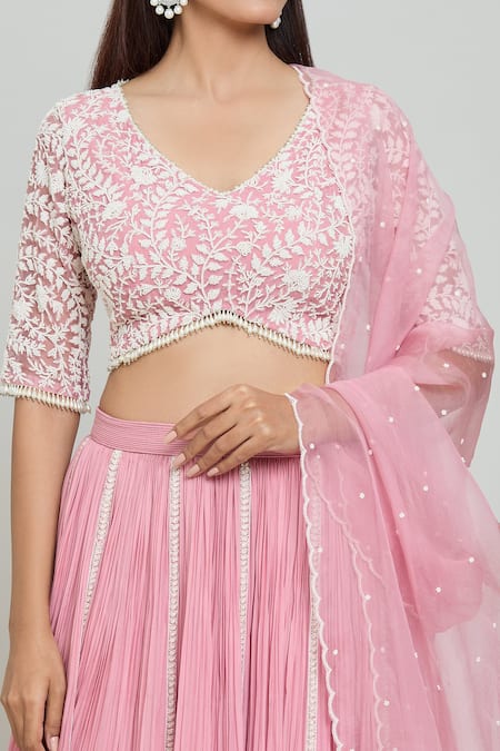 Shop COUTURE BY NIHARIKA Pink Organza, Chiffon Beads, Cut Work, Sequins Panelled Embroidered Lehenga Set Online at Aza Fashions Shop_COUTURE BY NIHARIKA_Pink Organza, Chiffon Beads, Cut Work, Sequins Panelled Embroidered Lehenga Set _Online_at_Aza_Fashions