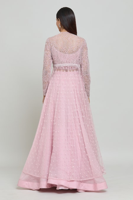 COUTURE BY NIHARIKA Floral Bead & Cutdana Embroidered Cape Skirt Set 